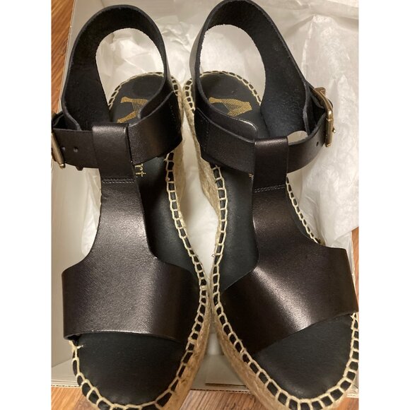 Paseart Espadrille Wedge Sandals Black Leather  Women's Size 6.5 US 37 EUR New - Picture 6 of 7